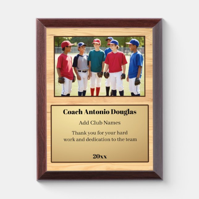 Baseball Coach Award | Custom Team Photo & Text (Vertical)