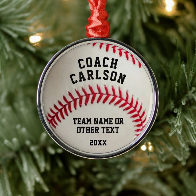 Baseball Coach Ball Stitching Personalized Metal Ornament (Tree)