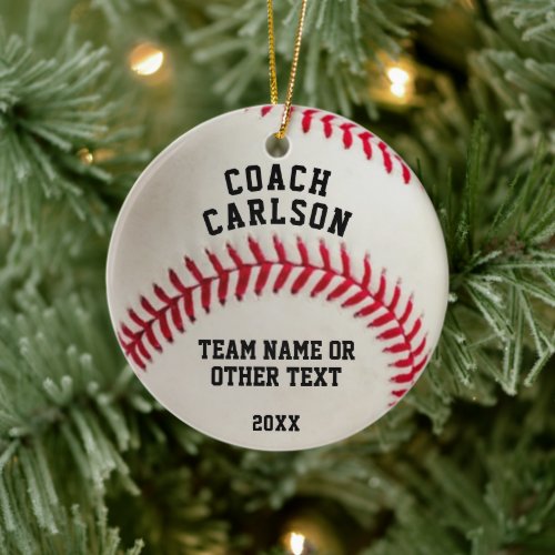Baseball Coach Ball Stitching Photo Personalized Ceramic Ornament