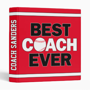 Baseball Coach Best Coach Ever Custom Name or Text 3 Ring Binder