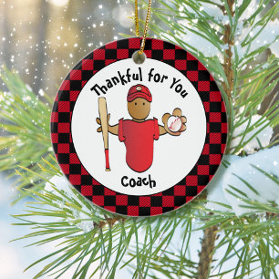 Baseball Coach Cartoon Ethnic Thank You Gift  Ceramic Ornament