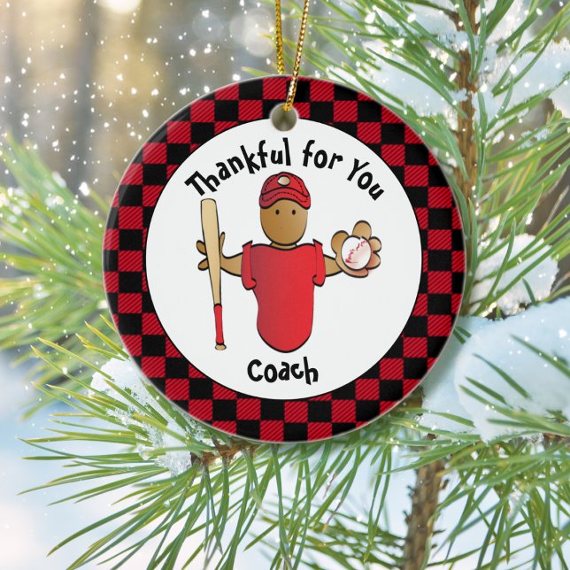 Baseball Coach Cartoon Ethnic Thank You Gift  Ceramic Ornament (Creator Uploaded)