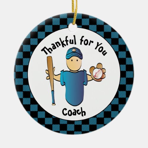 Baseball Coach Christmas Present with His Name Ceramic Ornament