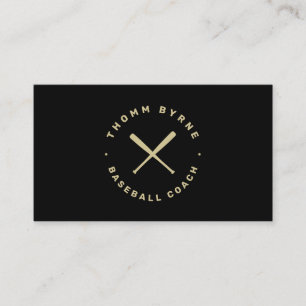 Baseball Coach Crossed Bats Black Gold Business Card