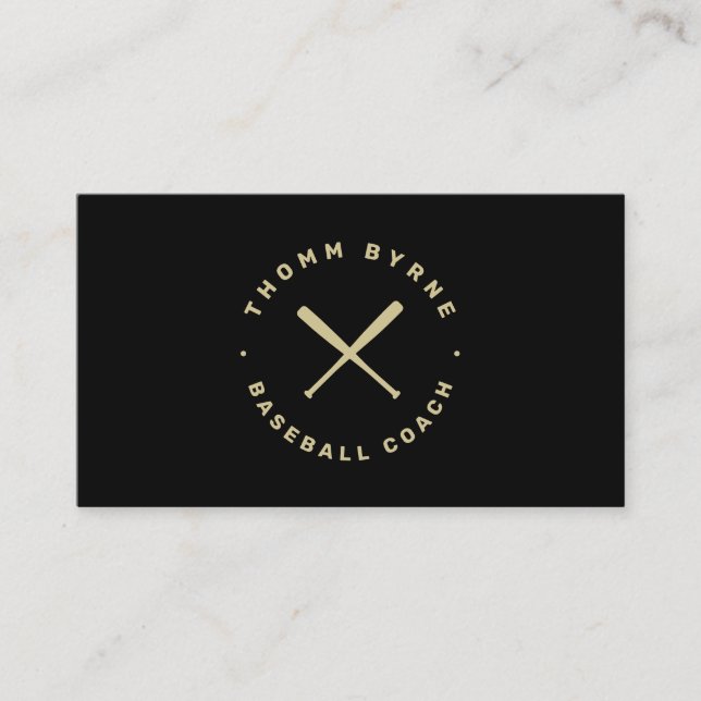 Baseball Coach Crossed Bats Black Gold  Business Card (Front)