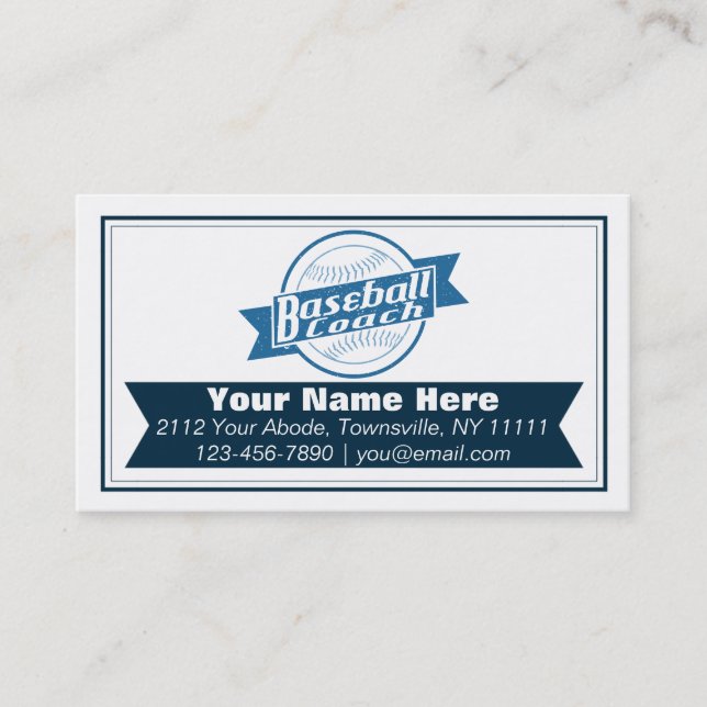 Baseball Coach Customizable Business Cards (Front)