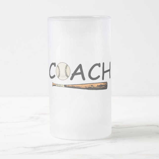 Baseball Coach Frosted Glass Beer Mug (Center)
