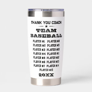 Baseball Coach Gift, Custom Name, Logo & Roster Insulated Tumbler