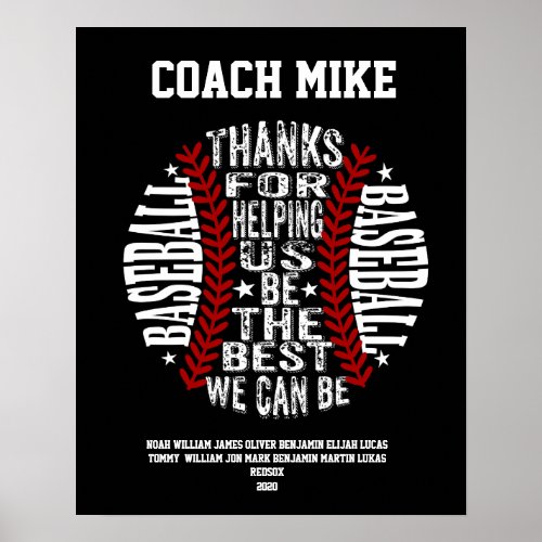 Baseball coach gift end of season poster