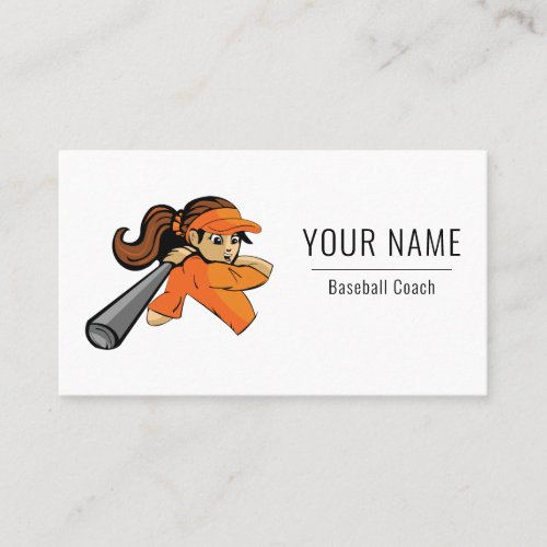 Baseball Coach Girl Women Cute Picture Orange Fun Business Card