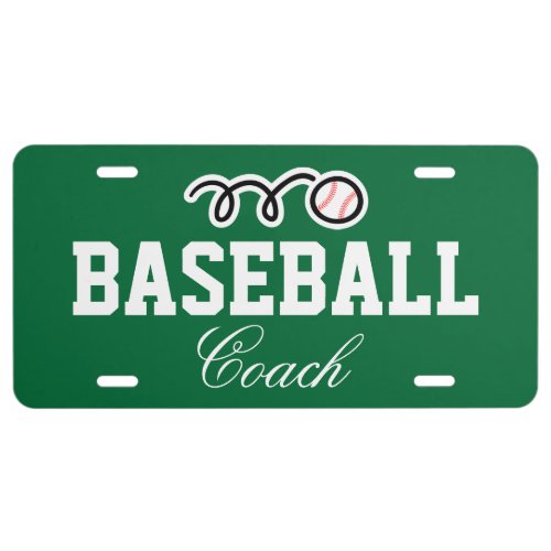 Baseball coach license plate  custom text  color