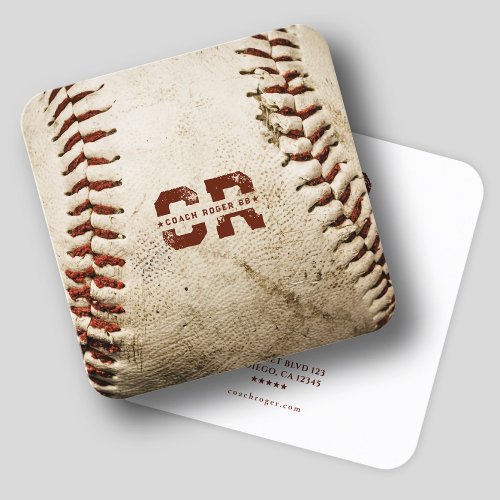 Baseball Coach Monogram Initials Rustic Modern Square Business Card