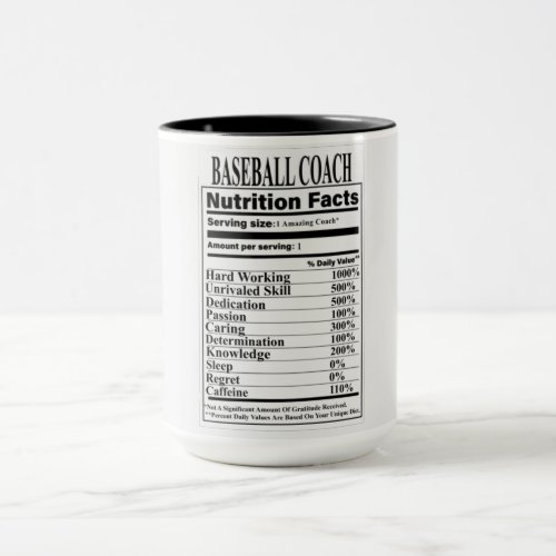 Baseball Coach Nutrition Facts Mug