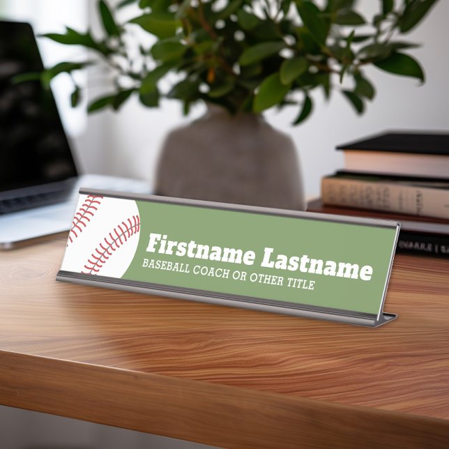 Baseball Coach or Teacher - Modern Drawing Desk Name Plate (Personalized Sports Theme Desk Name Plate - Great Coach Appreciation Gift or Locker room Decor)