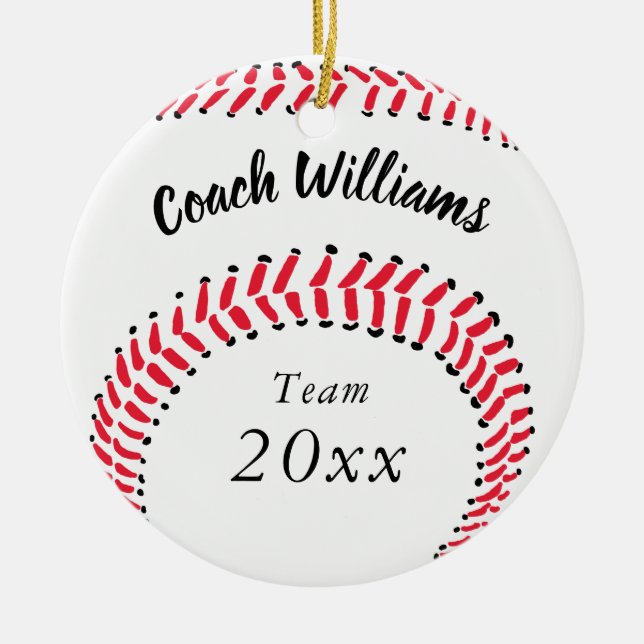 Baseball Coach Personalized Christmas Ceramic Ornament (Front)