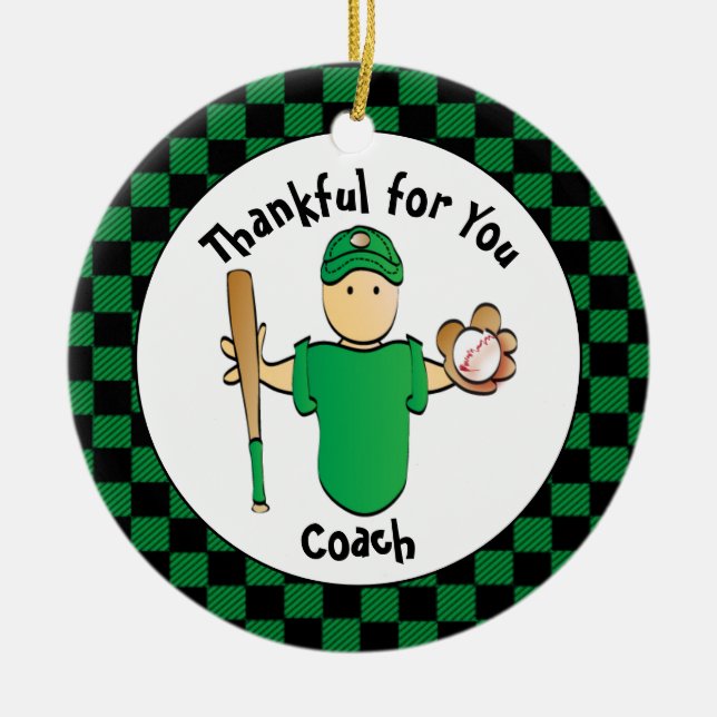 Baseball Coach Personalized Male Cartoon Thank You Ceramic Ornament (Front)