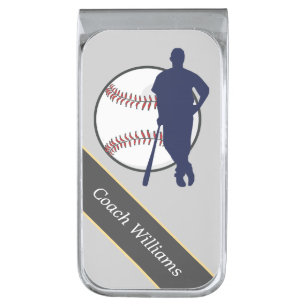 Baseball Coach Personalized Silver Finish Money Clip