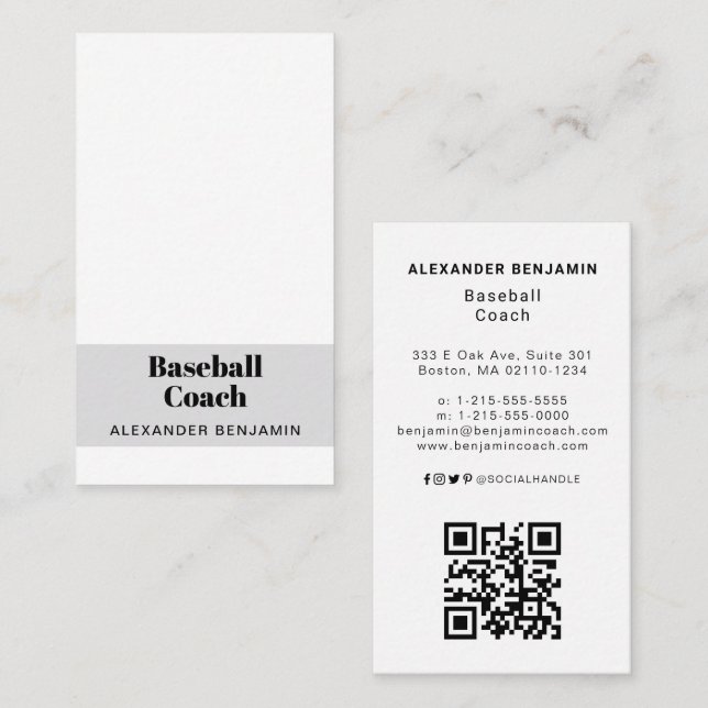 Baseball Coach Photo QR Code Business Card (Front/Back)