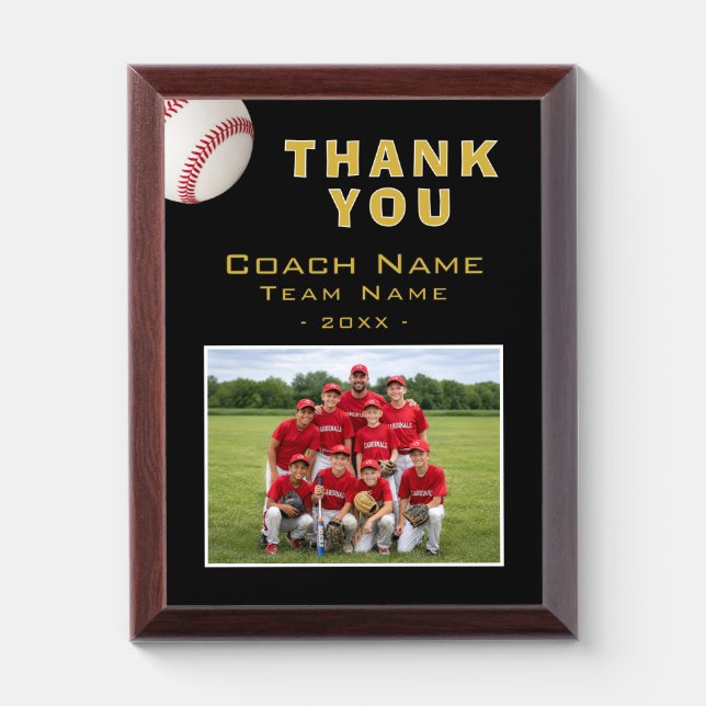 Baseball Coach Team Name Photo Award Plaque (Vertical)