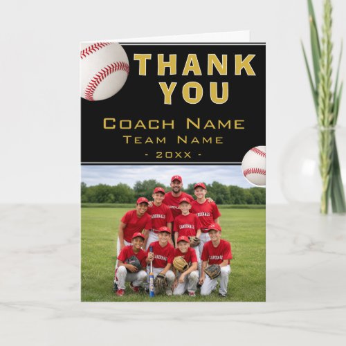 Baseball Coach Team Name Photo Letterpress Thank You Card