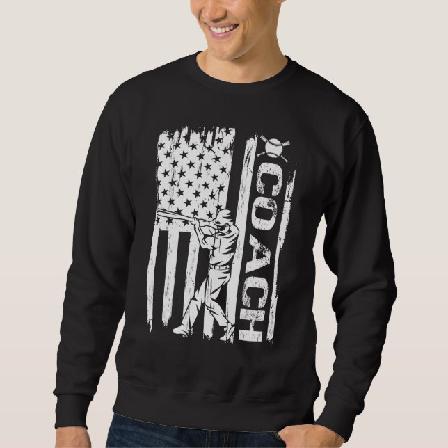 Baseball Coach USA Flag Baseball Trainer Coaching Sweatshirt (Front)