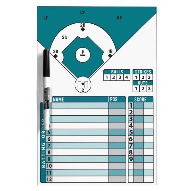 Baseball Coach's Dry Erase Board (Choose Color) (Front)
