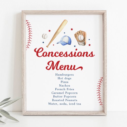 Baseball Concessions Stand Birthday Menu Poster