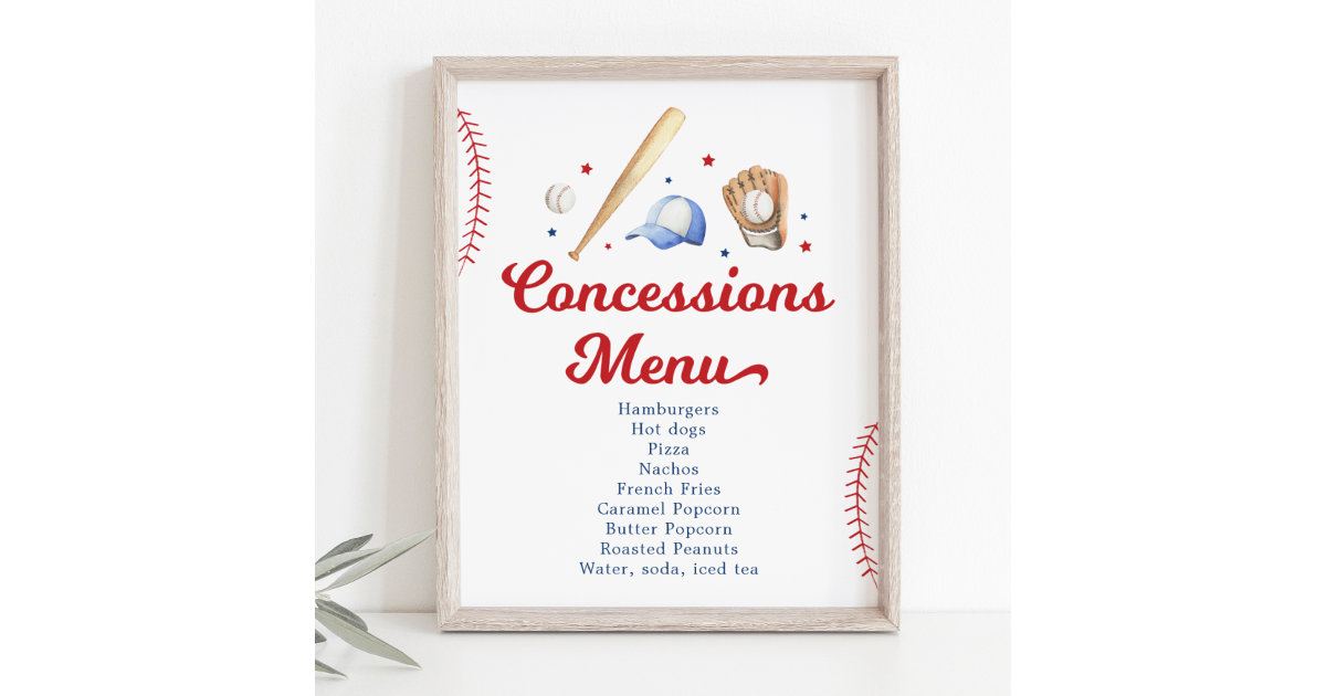 Baseball Concessions Stand Birthday Menu Poster | Zazzle