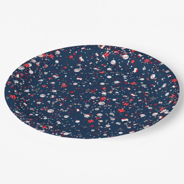 Baseball Confetti, Blue-PAPER PARTY PLATES (Angled)