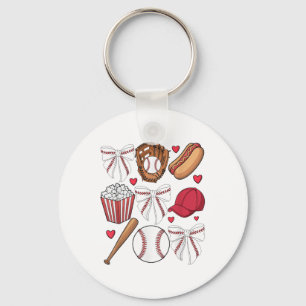Baseball Coquette Bow Women Girls Baseball Cheer M Keychain