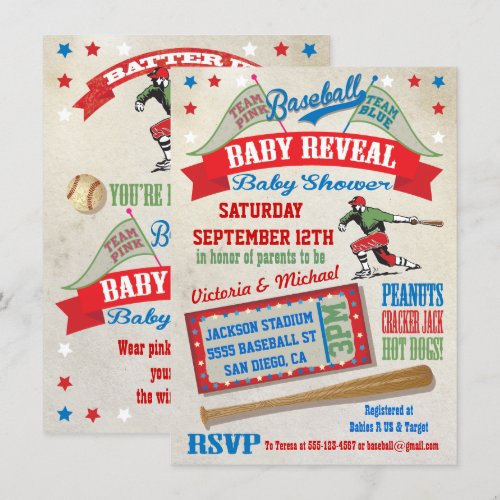 Baseball Couples Baby Reveal Shower Invitations