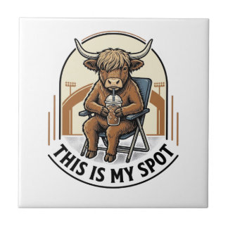 Baseball Cow Shirt With Iced Coffee Mascot Ceramic Tile
