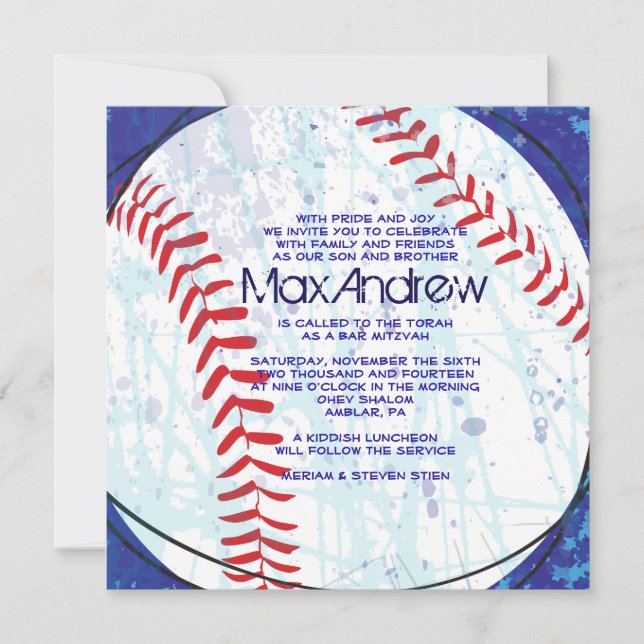 BASEBALL CRAZE Round Bar Bat Mitzvah Invitation (Front)