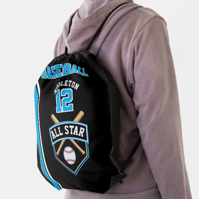 Baseball ⚾ Create Your Own - Black, Blue, White Dr Drawstring Bag (Insitu)