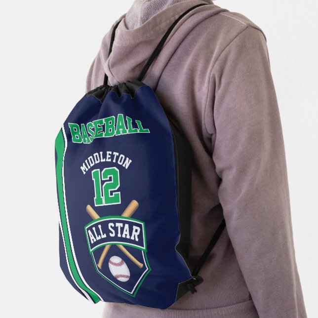 Baseball Create Your Own - Green, Blue, White Back Drawstring Bag (Insitu)