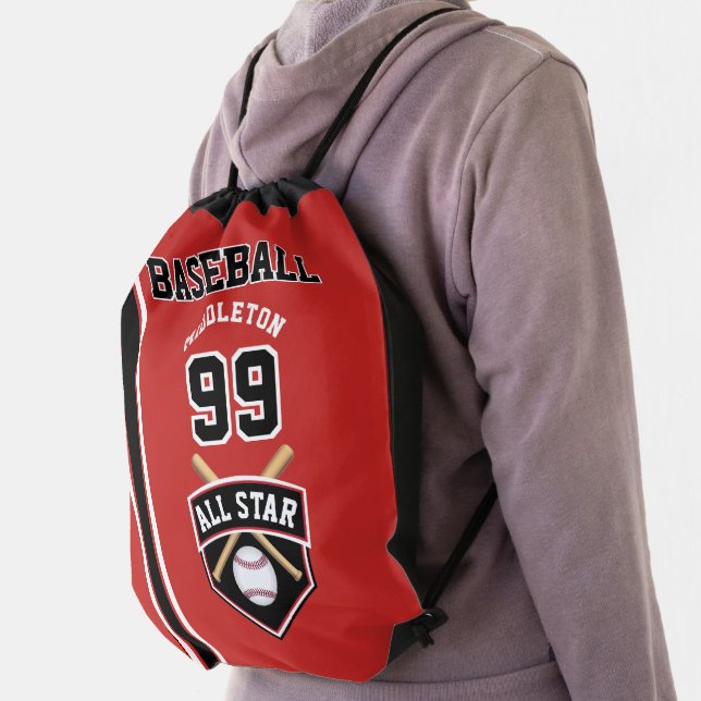 Baseball Create Your Own - Red, Black, White Backp Drawstring Bag (Insitu)
