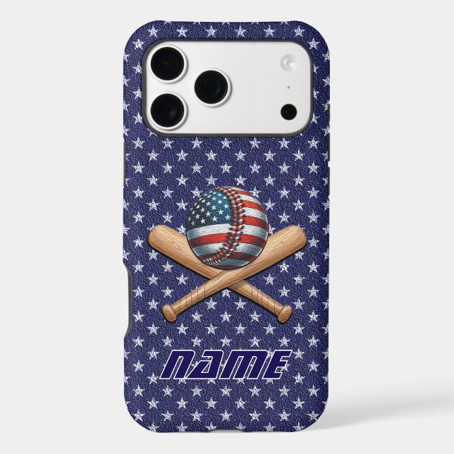 Baseball Crossed Bats American Flag  iPhone Case (Back)