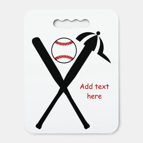 Baseball crossed bats and cap black and red seat cushion