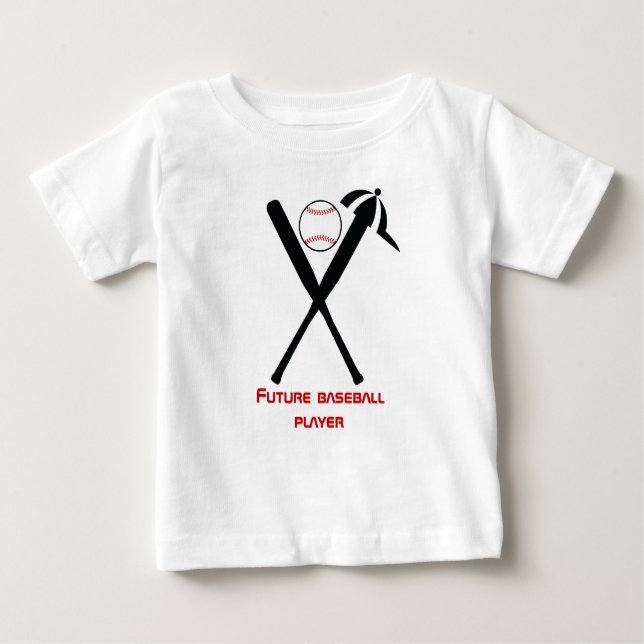 Baseball crossed bats and cap black, red custom baby T-Shirt (Front)
