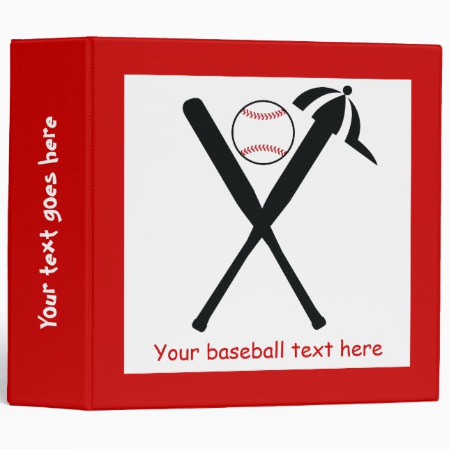 Baseball crossed bats and cap black, red custom binder (Front/Spine)