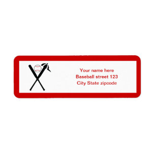 Baseball crossed bats and cap black, red custom label