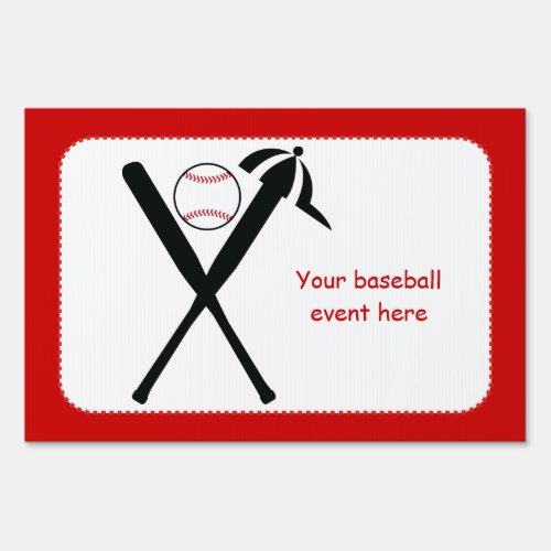 Baseball crossed bats and cap black red custom sign