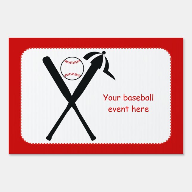 Baseball crossed bats and cap black, red custom sign (Front)