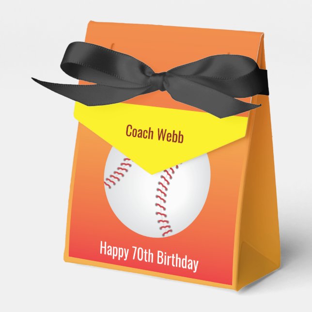 Baseball  Custom Coach 70th Birthday Gift Favor Boxes (Front Side)