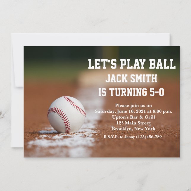 Baseball Custom Man Birthday Invitation (Front)