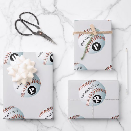 Baseball Custom Monogram Name Wrapping Paper Sheet