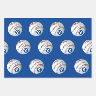 Baseball Custom Monogram Name Wrapping Paper Sheets