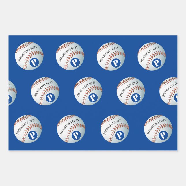 Baseball Custom Monogram Name Wrapping Paper Sheets (Front)