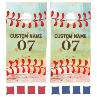 Baseball Custom Name Number Monogrammed Retro Cornhole Set