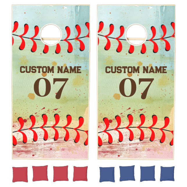 Baseball Custom Name Number Monogrammed Retro Cornhole Set (Set)